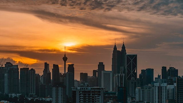 A view of the Kuala Lumpur skyline during sunset